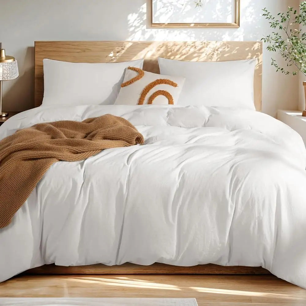 100 Percent Washed Cotton Duvet Cover Set 3 Piece Bedding