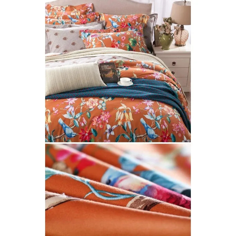 Botanical Garden Duvet Cover Set Chinoiserie Orange Cotton