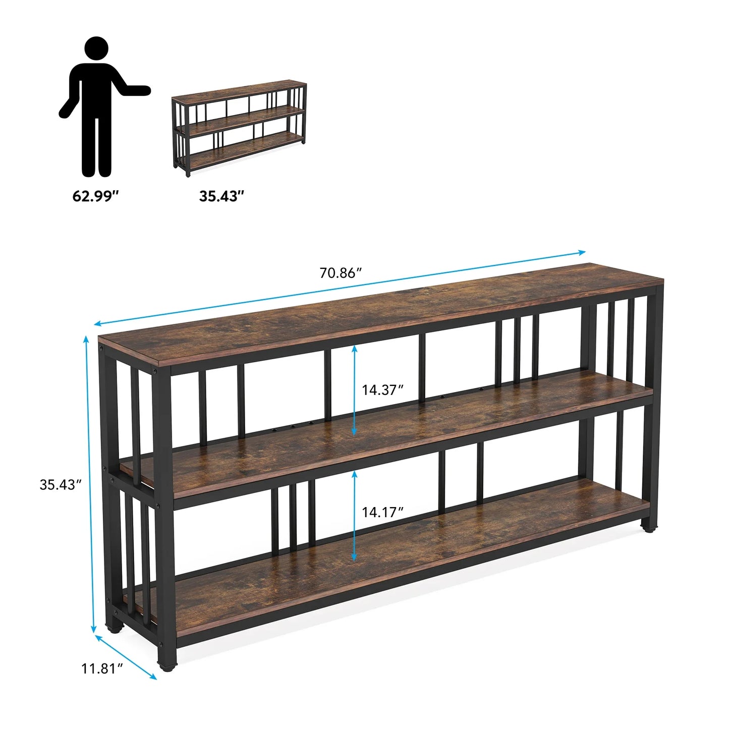 Tribesigns Long Console Sofa Table 70.89 Inch 3 Tier Rustic