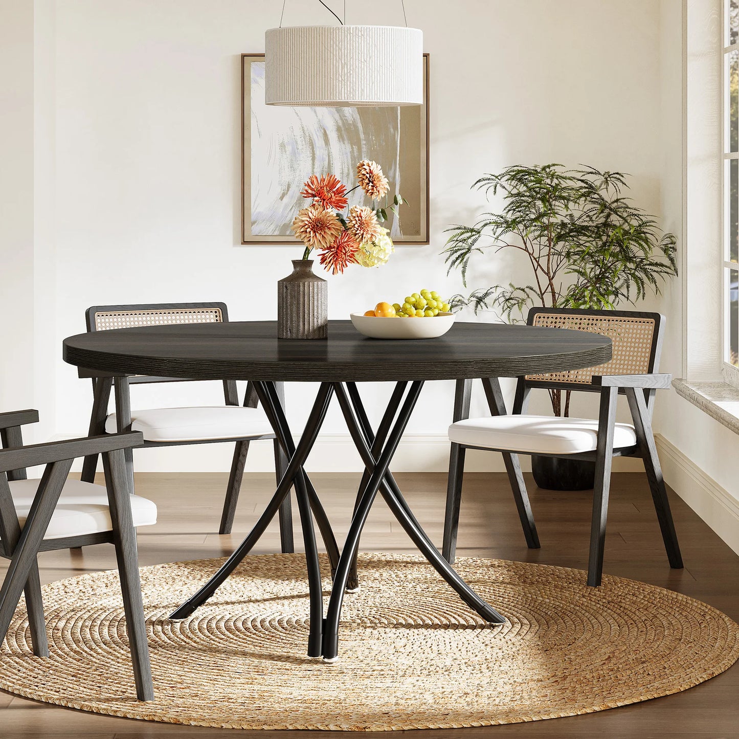 Tribesigns Round Dining Table 47 Inch Farmhouse Kitchen For 4 To 6 Gray Frame