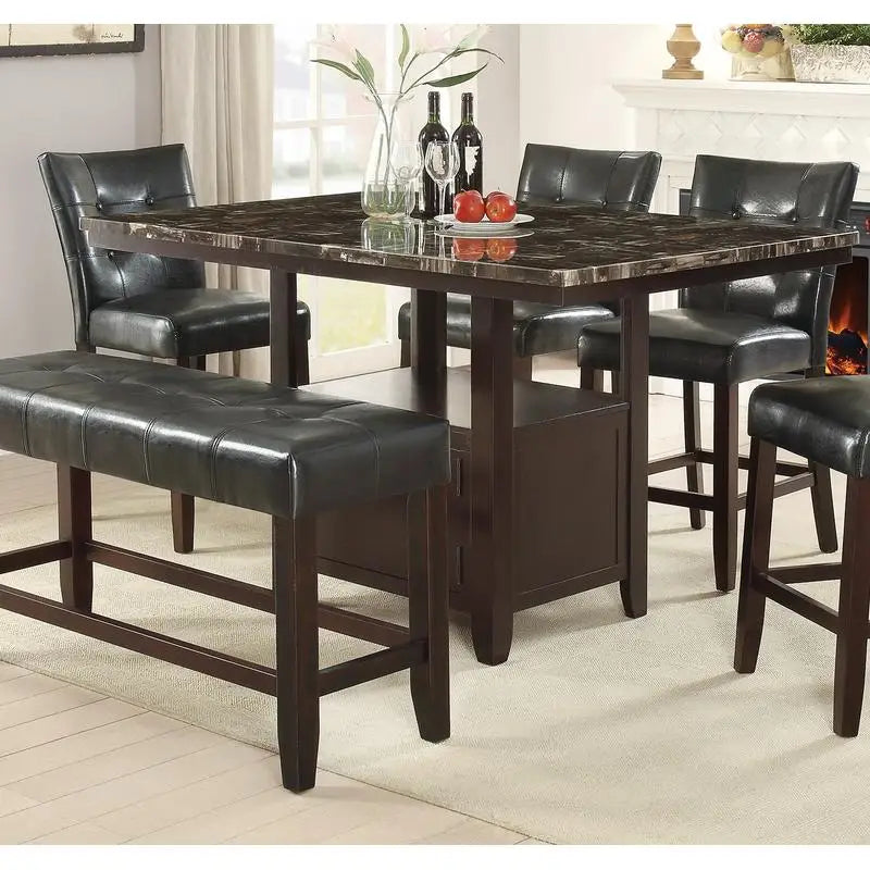 6 Piece Counter Height Dining Set With Faux Marble Table And Storage