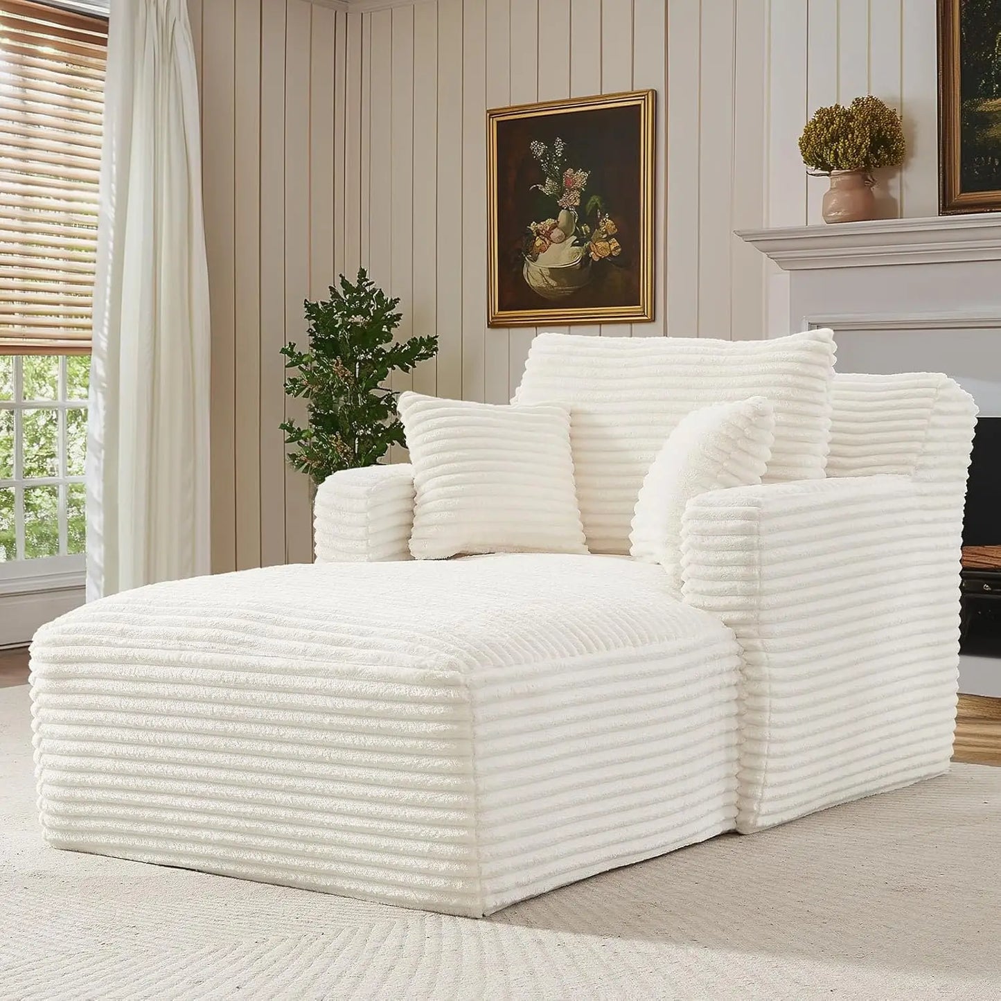 65.4 Inch Corduroy Oversized Chaise Lounge Chair Indoor Sofa Bed