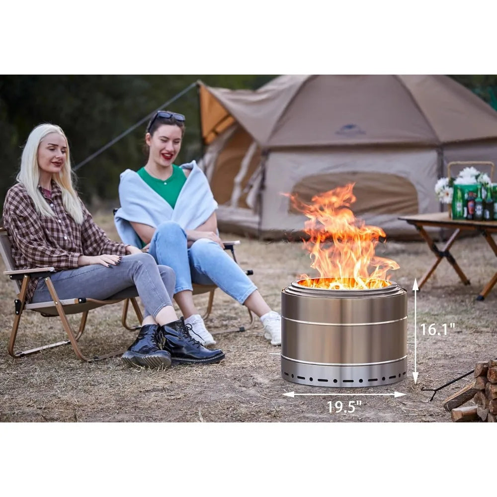 Smokeless 19 Inch Stainless Steel Fire Pit With Ash Pan
