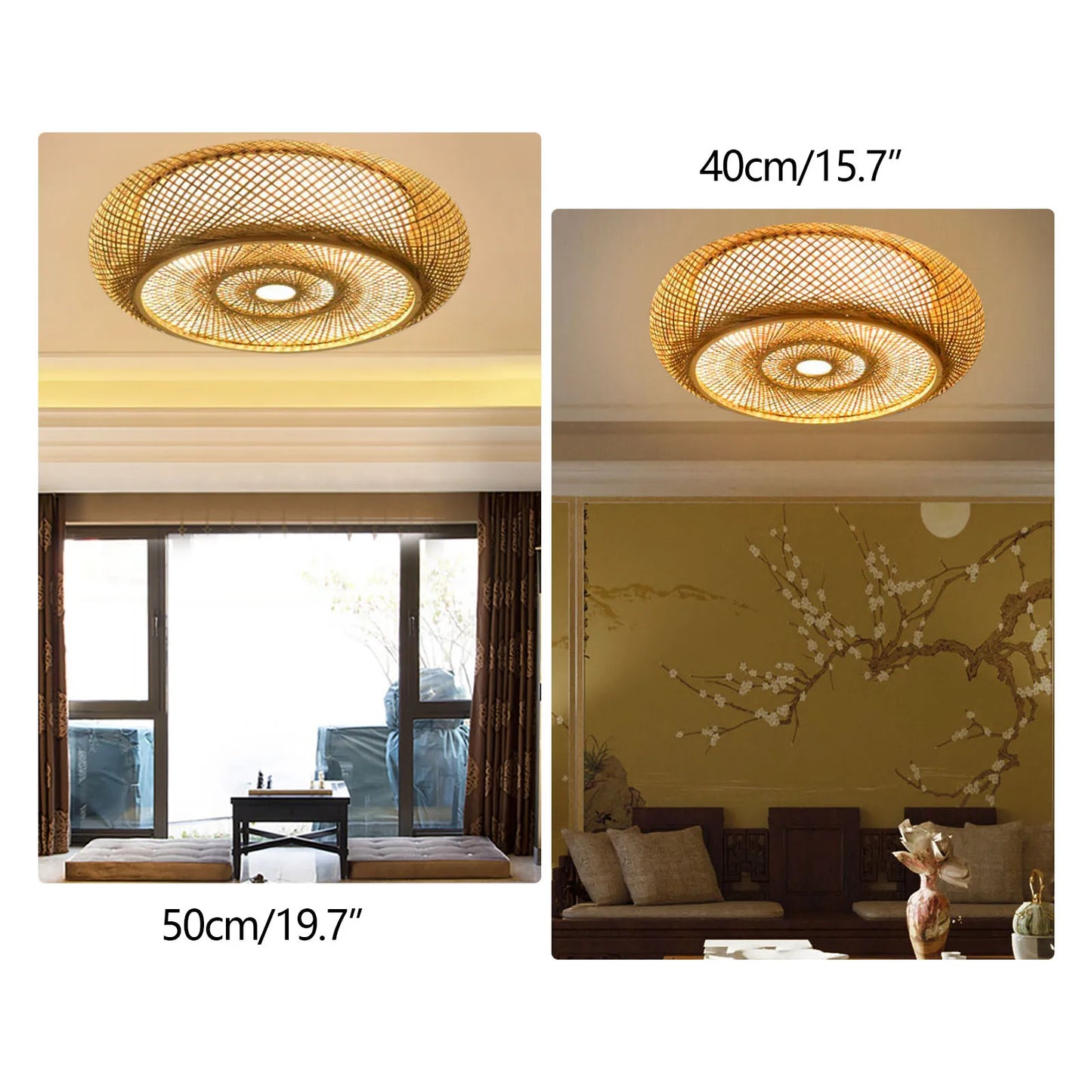 E27 Bamboo Flush Mount Ceiling Light Rustic Rattan Hanging Lamp 3-Lamp 110V 220V 40cm 50cm Bulb Not Included