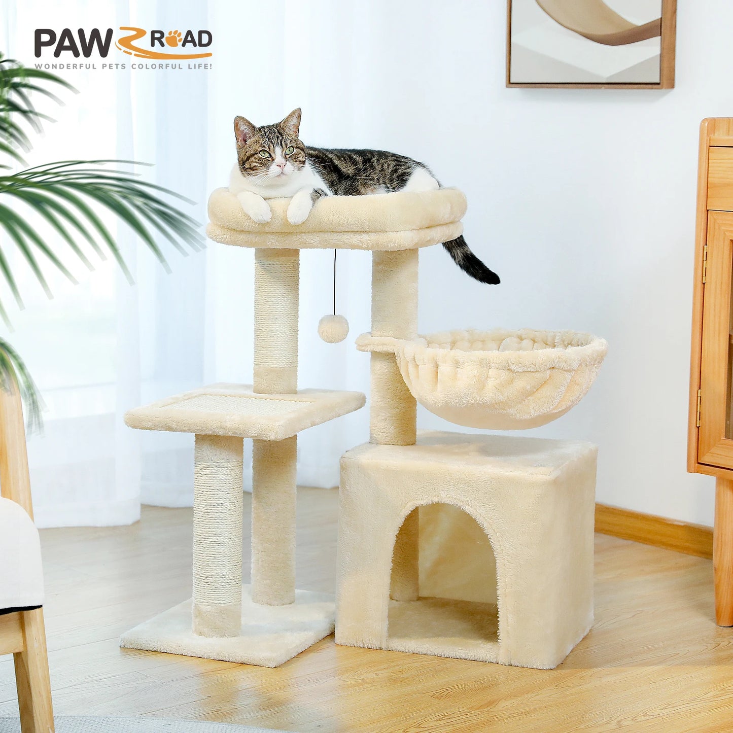 PAWZ Road Cat Tree Indoor 3 Tier Activity Tower With Scratching Posts Grey