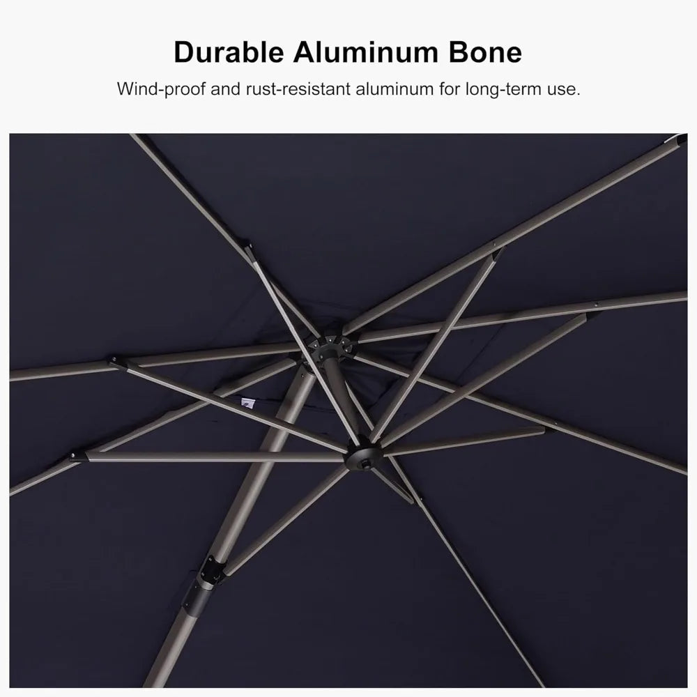 Leaf 8x8 Patio Cantilever Umbrella Aluminum Offset Champagne Frame 360 Rotation