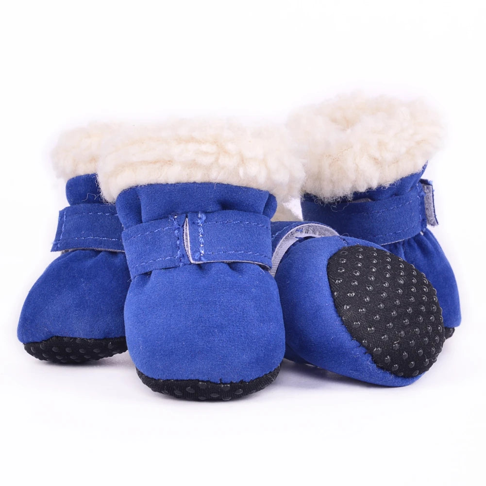 4 Pcs Pet Dog Snow Boots Warm Plush Shoes Small Medium Dogs Cats Non Slip Soles