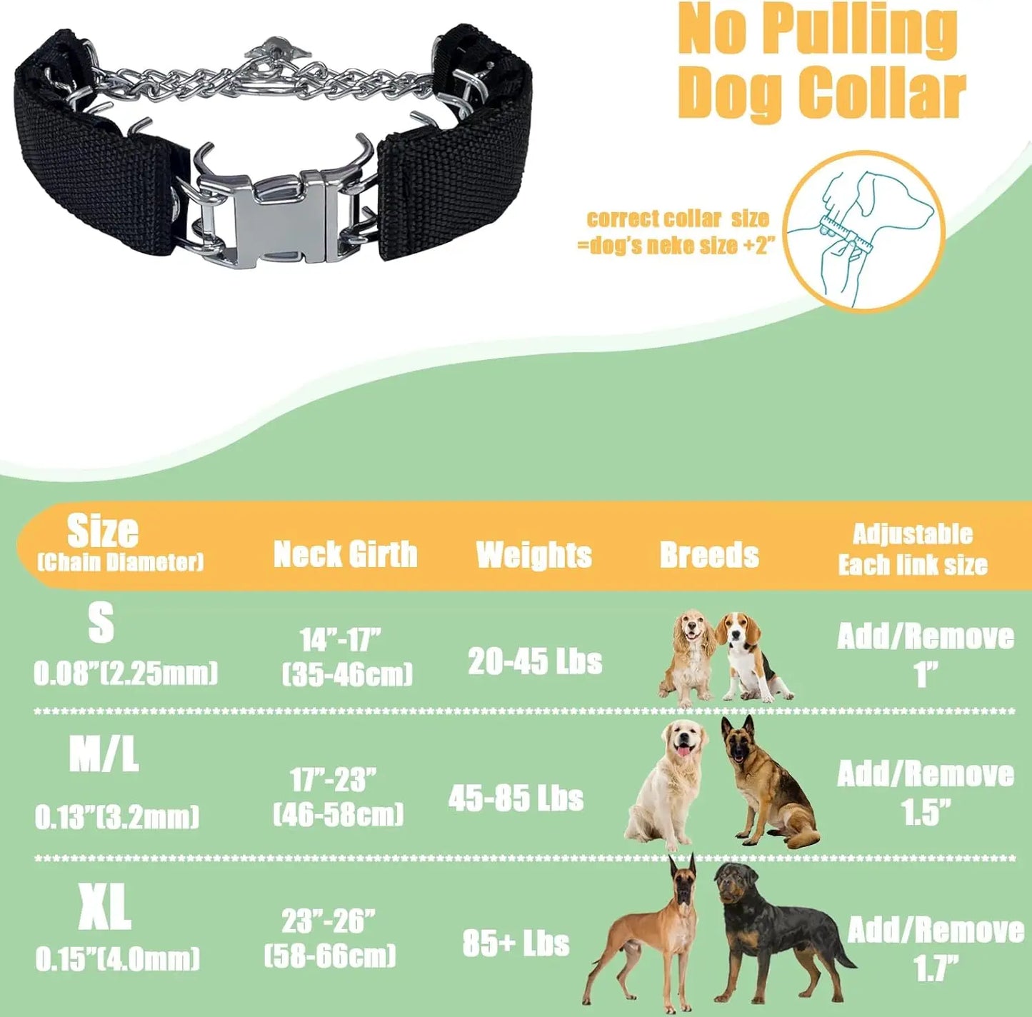 Adjustable Prong Collar For Dogs With Quick Release No Pull Includes Extra Links