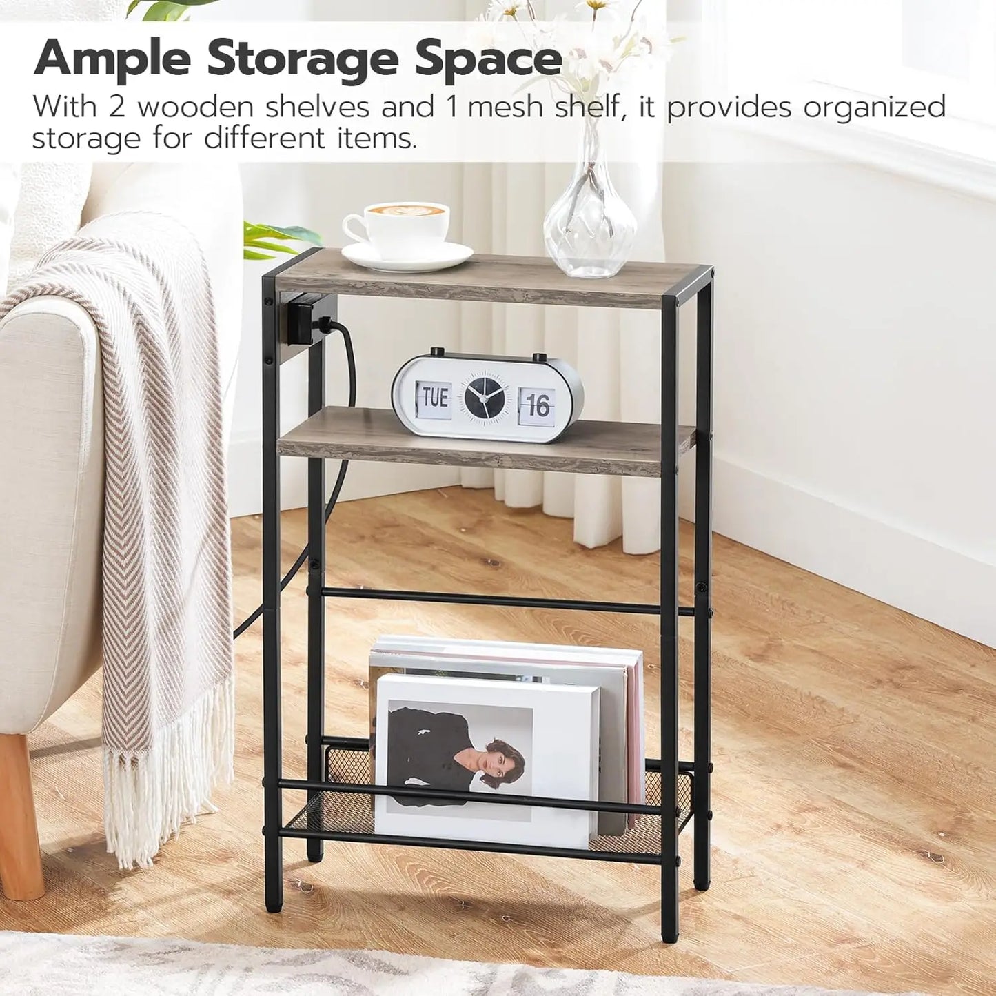 Small Narrow Side Table With Charging Station Set Of 2