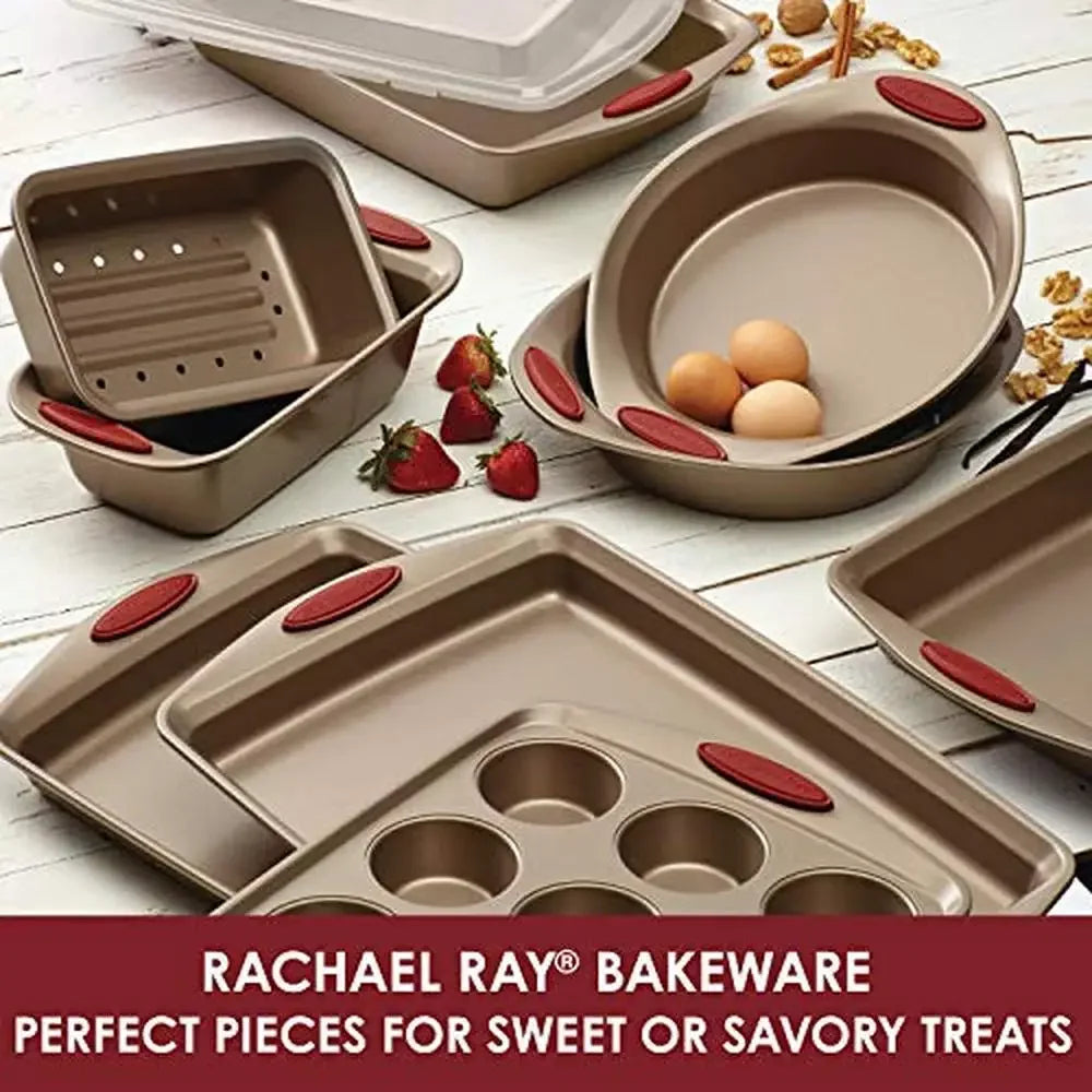 10 Piece Nonstick Bakeware and Cookware Set Baking Pans Cake Bread Pan Saucepans Frying Pans Muffin Pan Spoon Stainless Steel