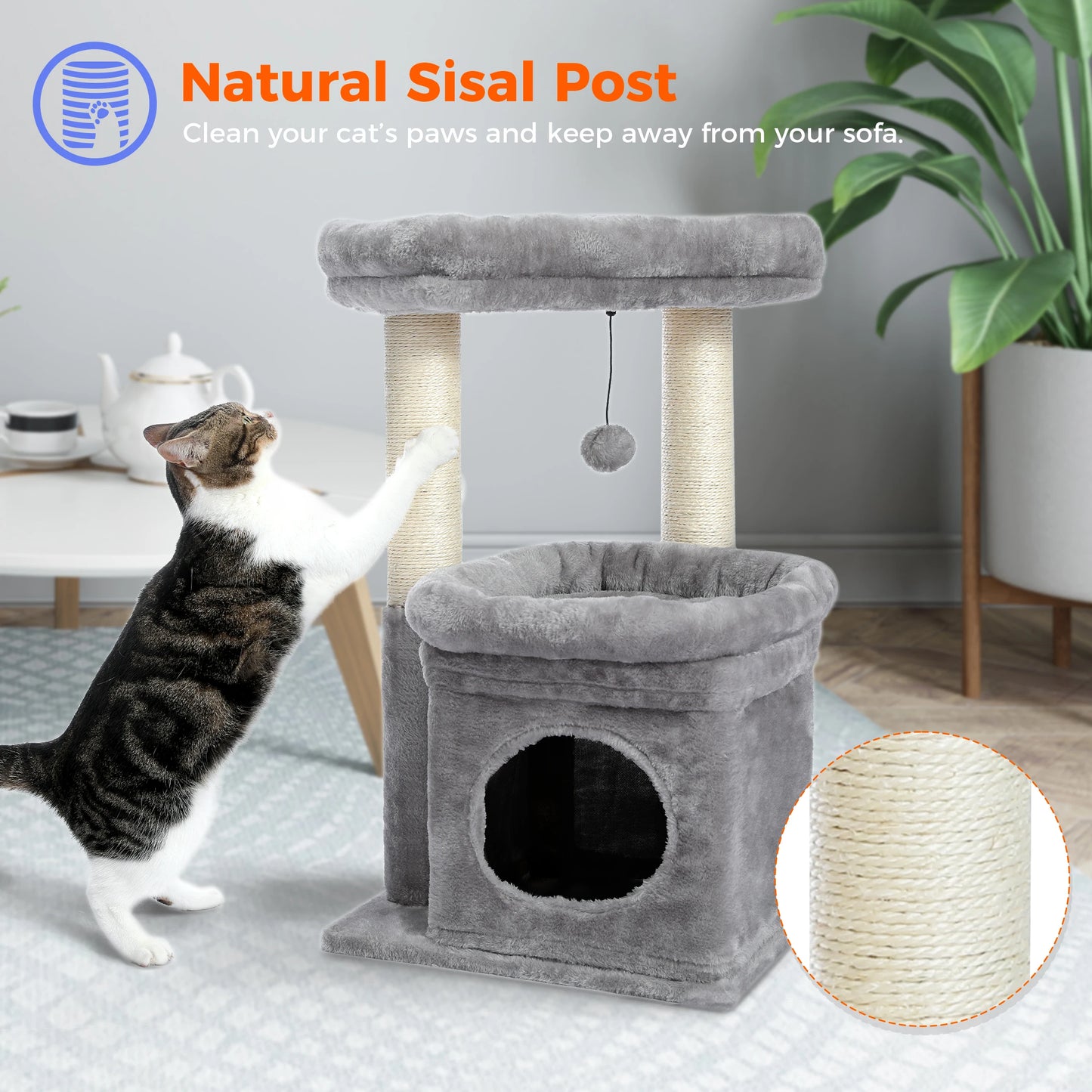 Double Tier Cat Tree Tower With Cozy Condo And Wide Perch For 1 To 2 Indoor Cats