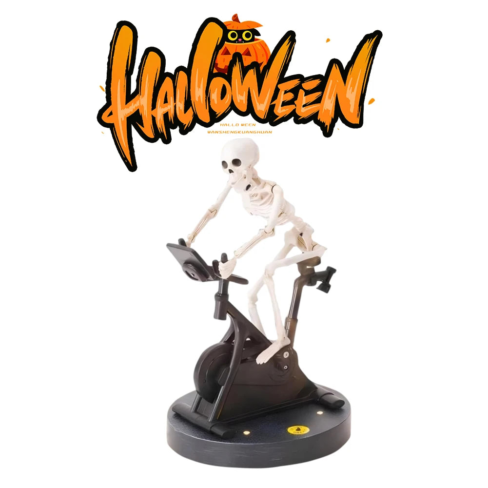 Resin Skeleton Riding Bike Statue Halloween Decor Skeleton Exercise Bike Decoration