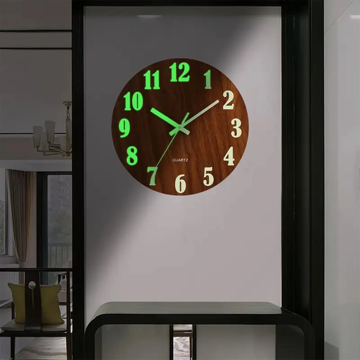 12 Inch Wooden Luminous Wall Clock Silent Non Ticking Analog Clock for Living Room Bedroom Office Decor