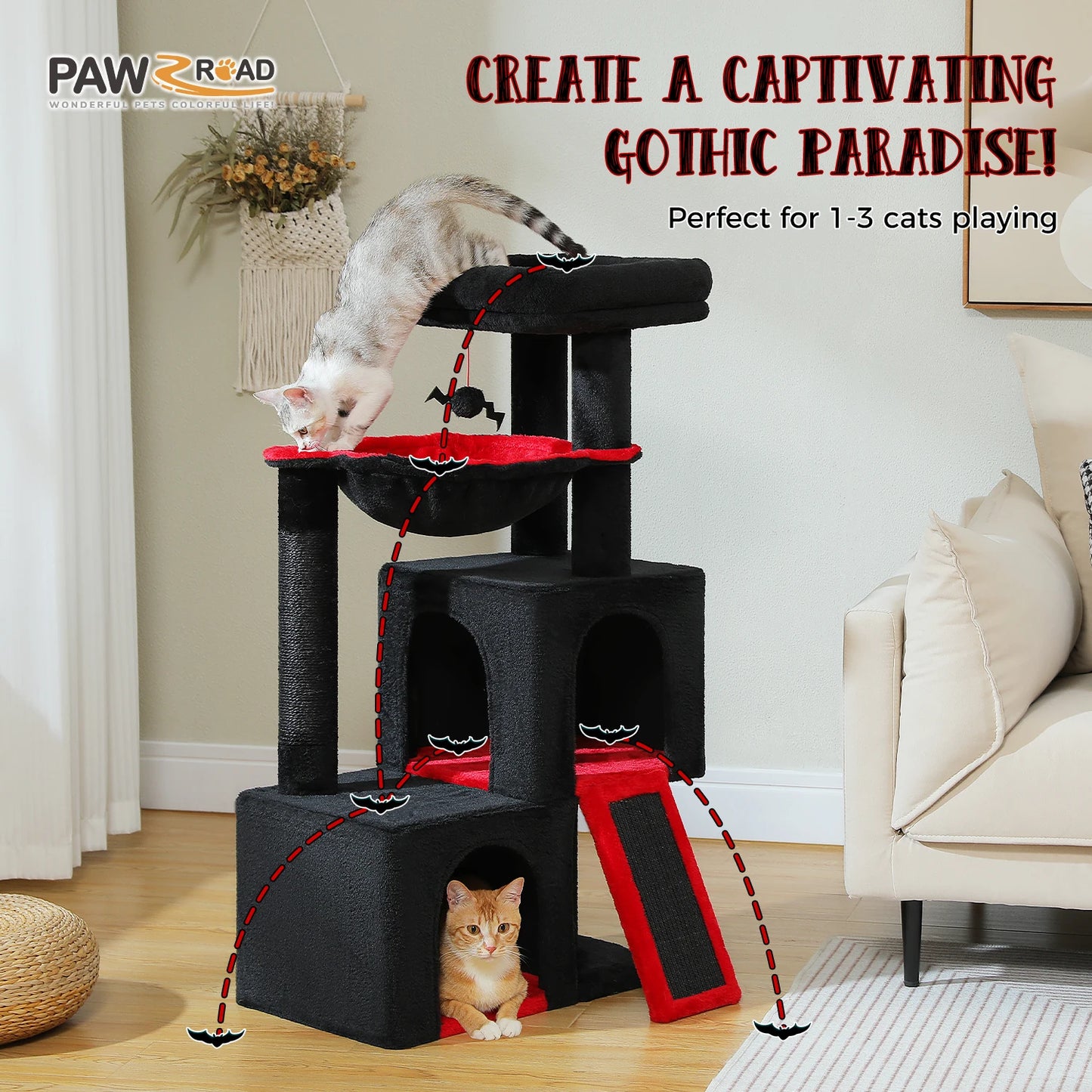 Large Indoor Cat Tree Tower With Sisal Scratching Pad