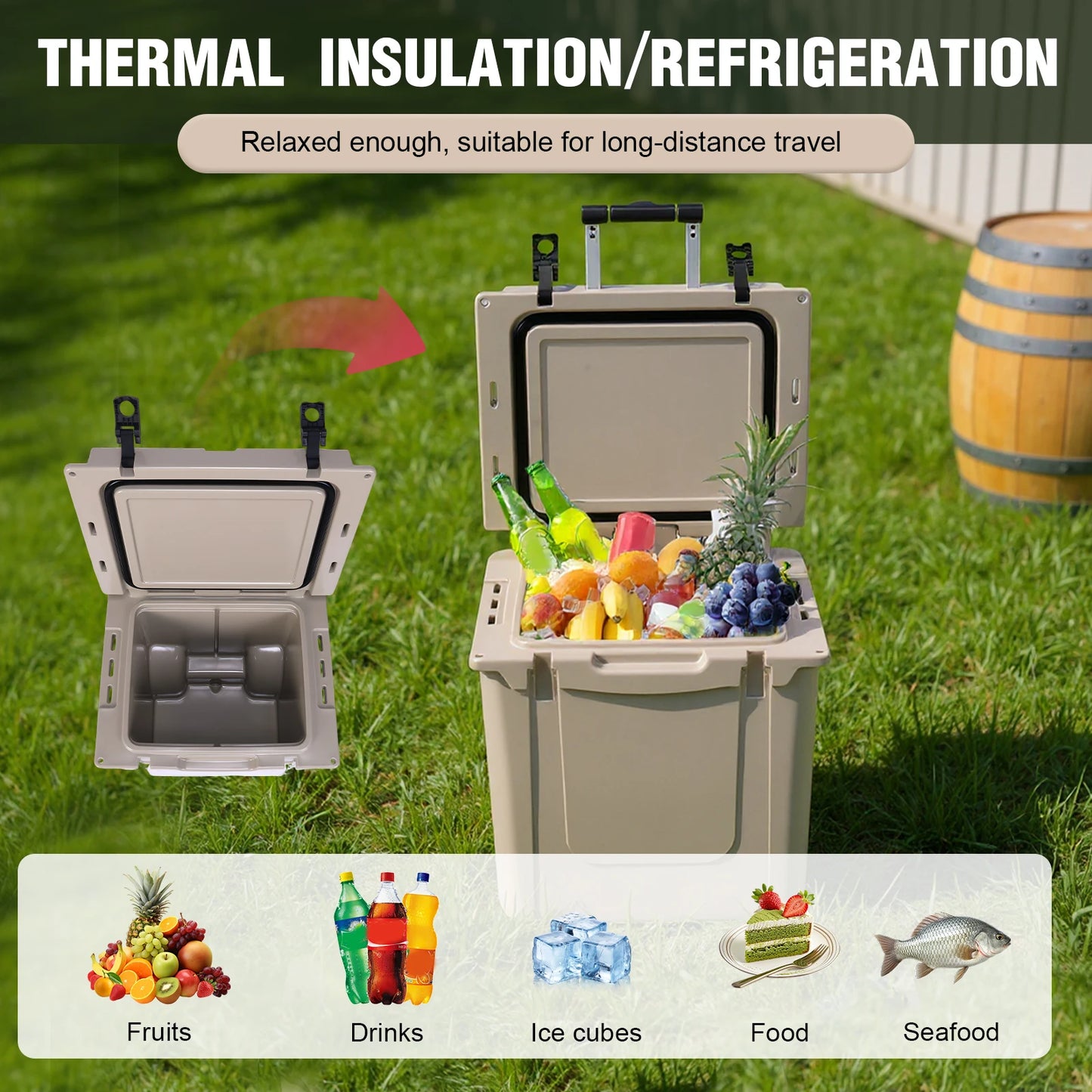 5L Insulated Hard Cooler With Wheels Rotomolded Leak Proof Latches For Beach