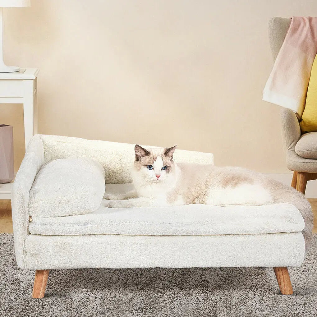 Elevated Pet Bed With Solid Wood Legs Dog Cat Sofa Plush