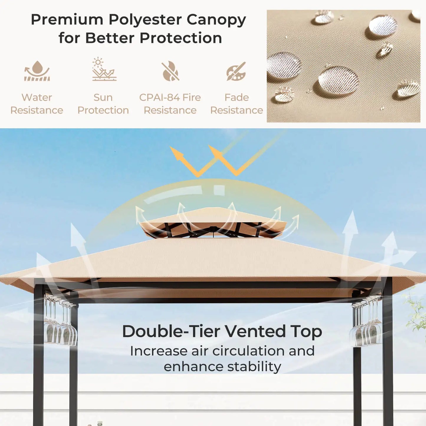 3 Piece Patio Bar Set Tempered Glass Bar Table And Metal Storage Shelves Brown