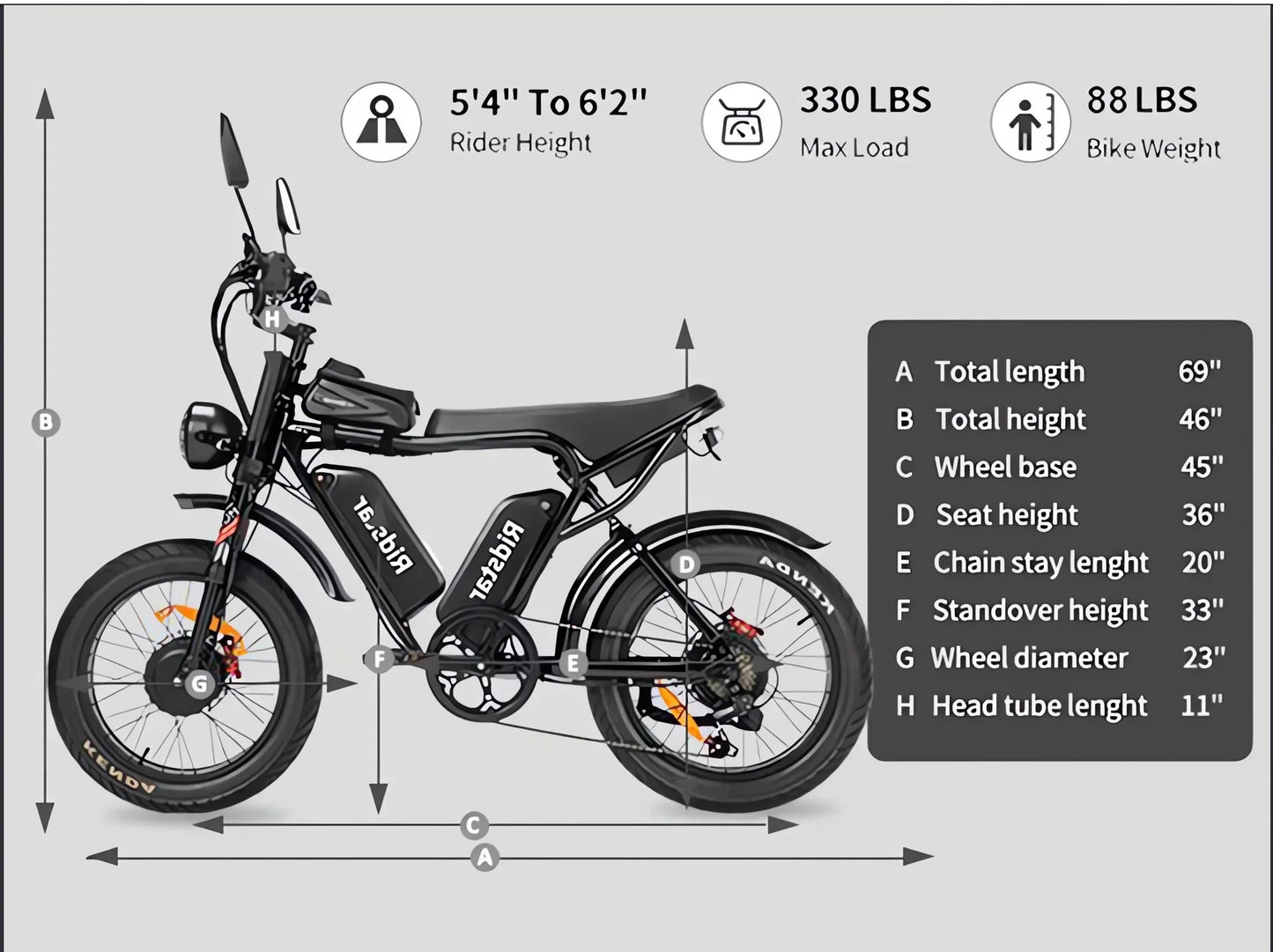 RidstarQ20 2000W Dual Motor Mountain E Bike 52V 40Ah