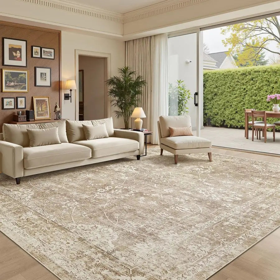 8x10 Area Rug For Living Room Machine Washable Vintage Natural Non Slip Backing