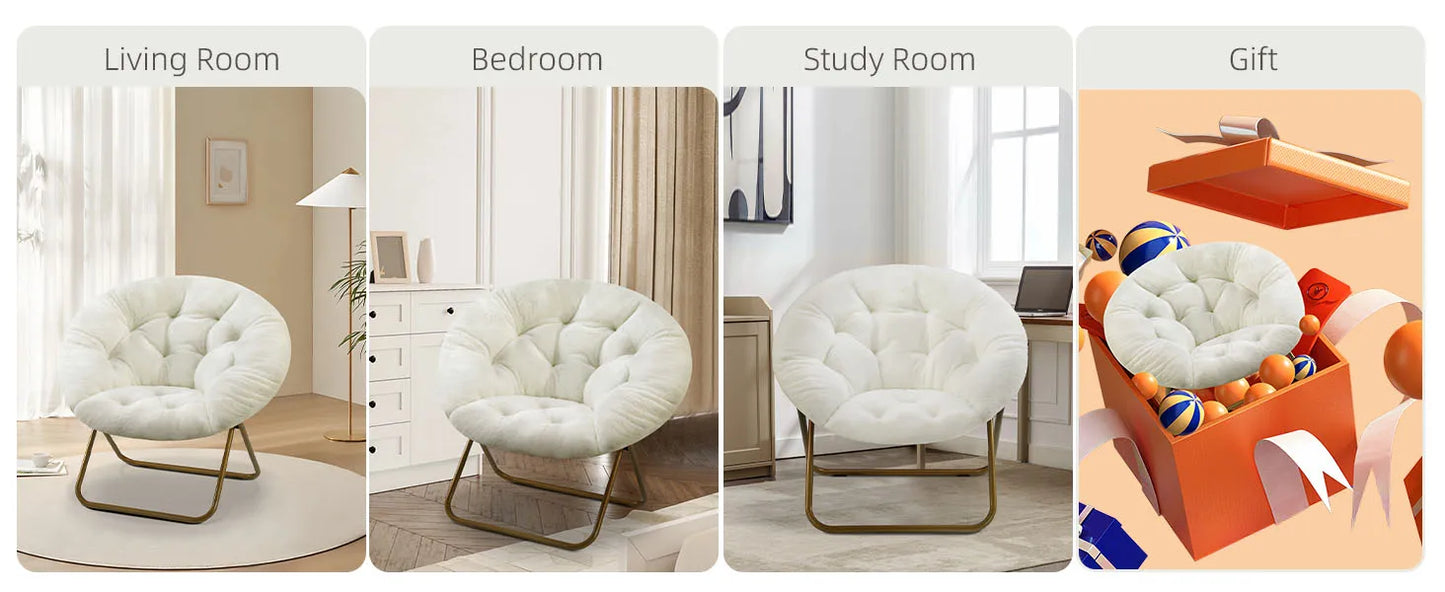 JHK Cozy Faux Fur Saucer Chair Folding X Large Lounge Seat