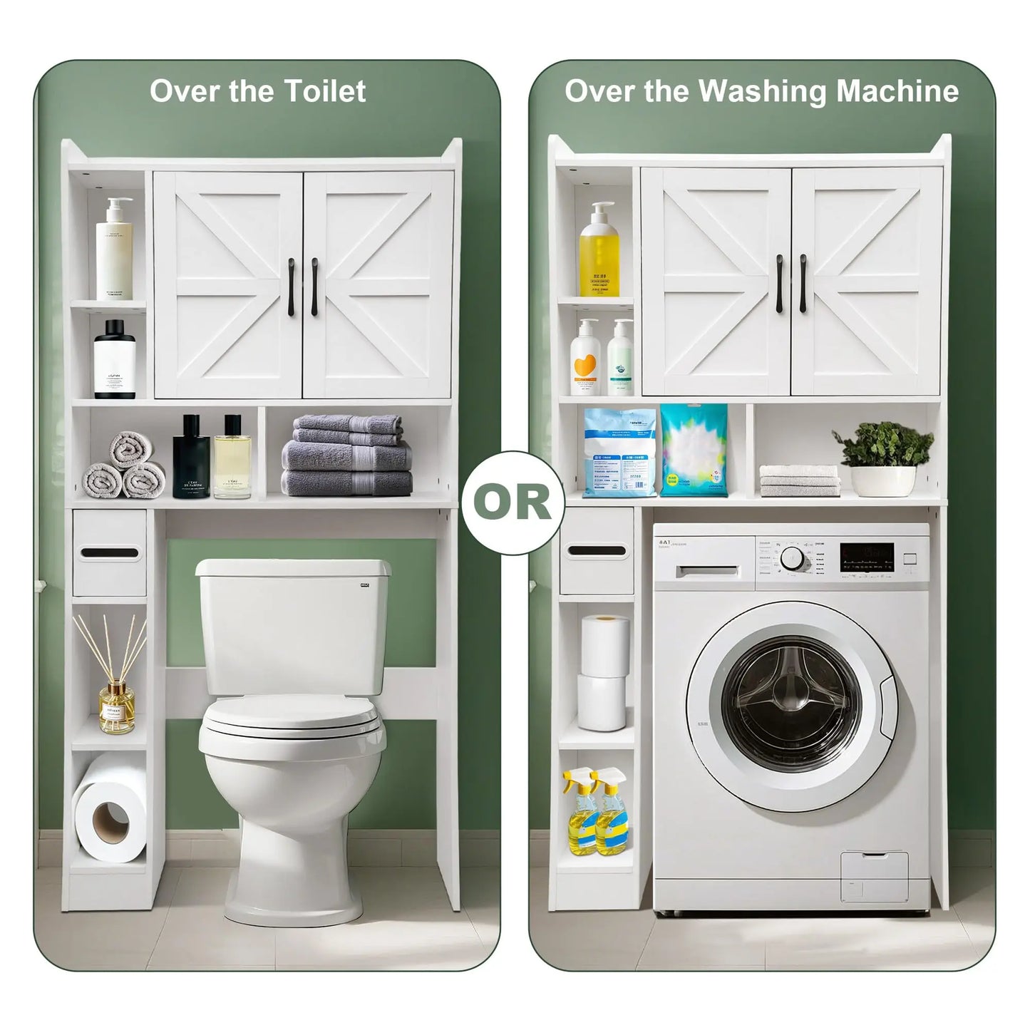 Over The Toilet Storage Cabinet 2 Doors Toilet Paper Holder