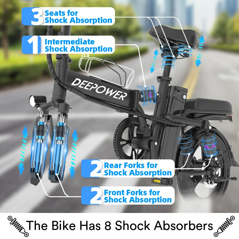 DeePower K300 Folding Electric Bike 21MPH 400W Motor