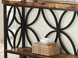 Industrial Narrow Sofa Table With Storage For Entryway