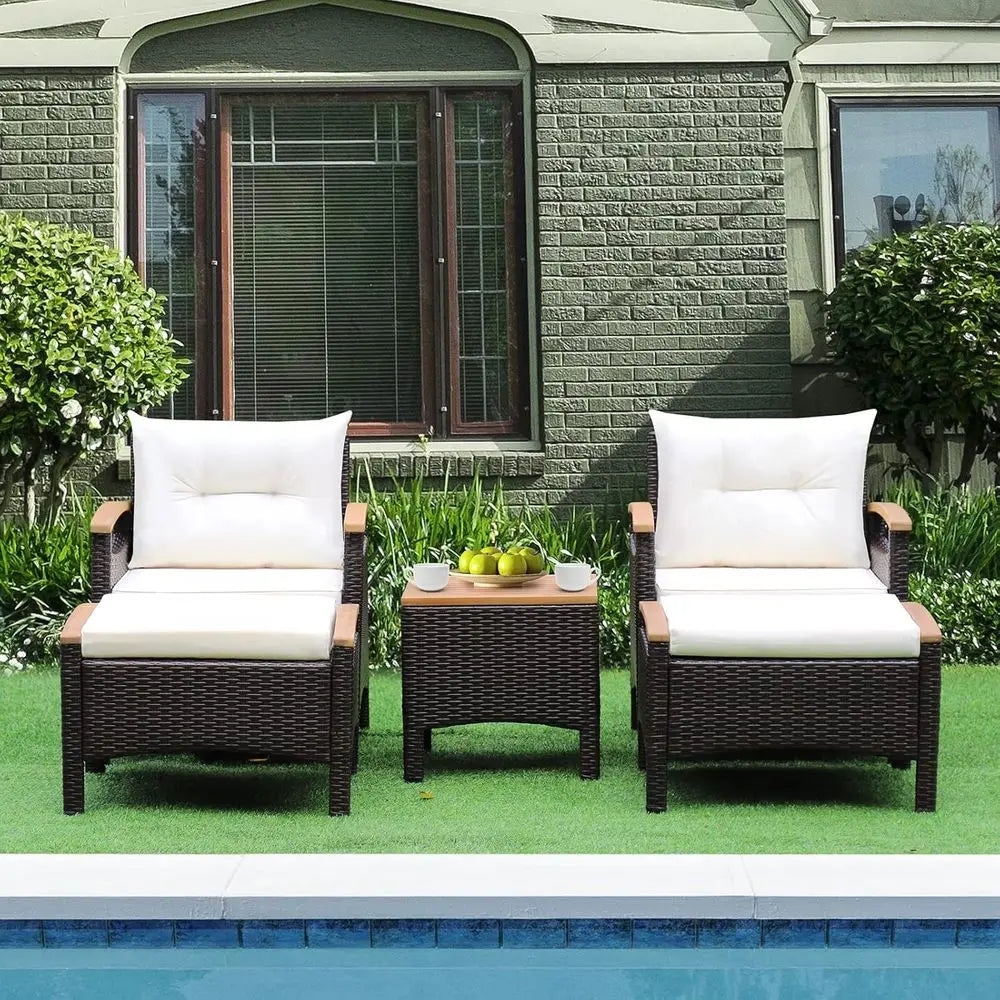 Outdoor PE Wicker Furniture Set With Lounge Chairs And Acacia Wood Side Table