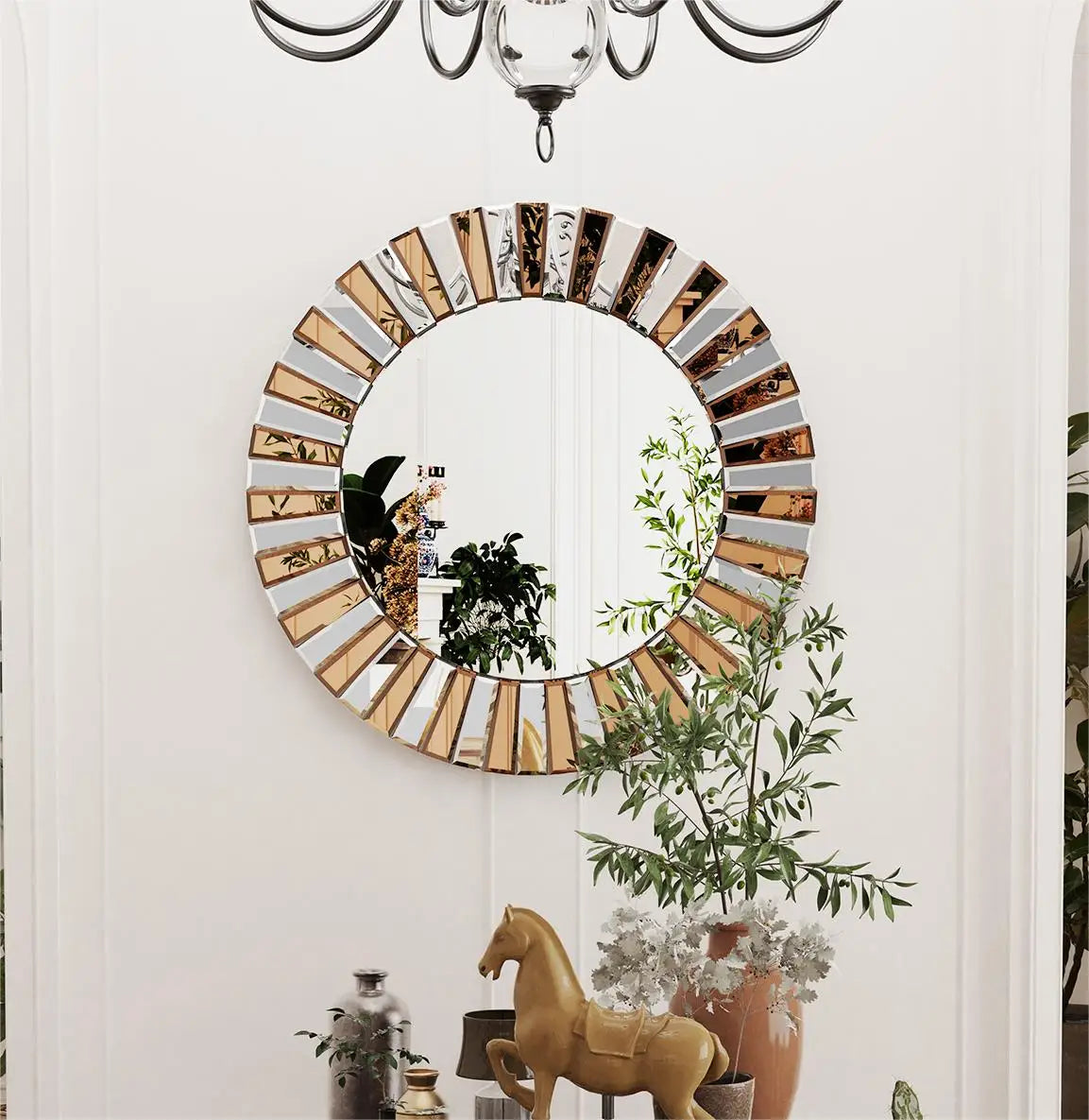 ML Enthusiasm Decorative Wall Accent Mirror Round Starburst Venetian Mirror for Entrance Hallway Bathroom