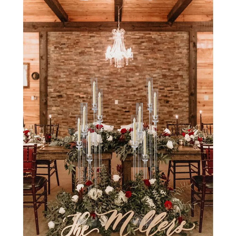 10 Pieces Acrylic 5 Arm Candelabra Clear Floor Candelabra Wedding Candlestick Holder Table Centerpiece Ceremony Party Home Decoration
