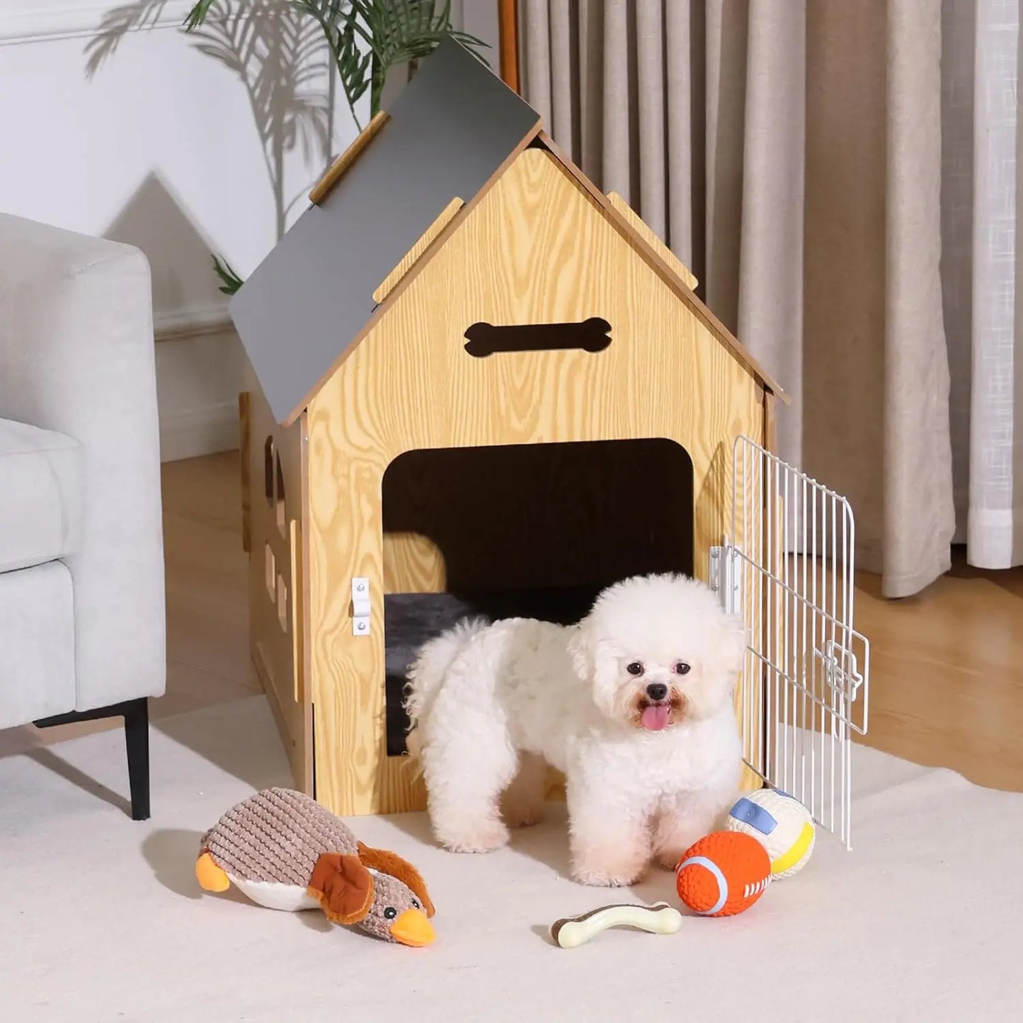Cozy Wooden Indoor Dog House For Small Pets With Air Vents