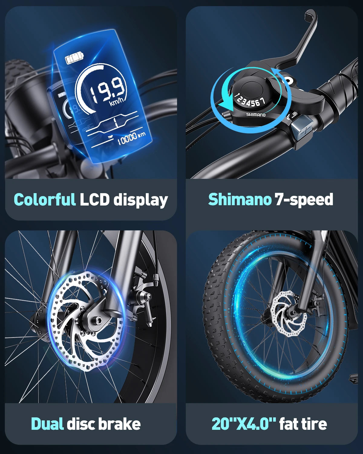Electric Bike for Adults 3000W 1500W 32MPH 48V 23AH Max 75 Miles Electric Motorcycle 20 Inch Fat Tire Dirt Bike Shimano 7 Speed EBike