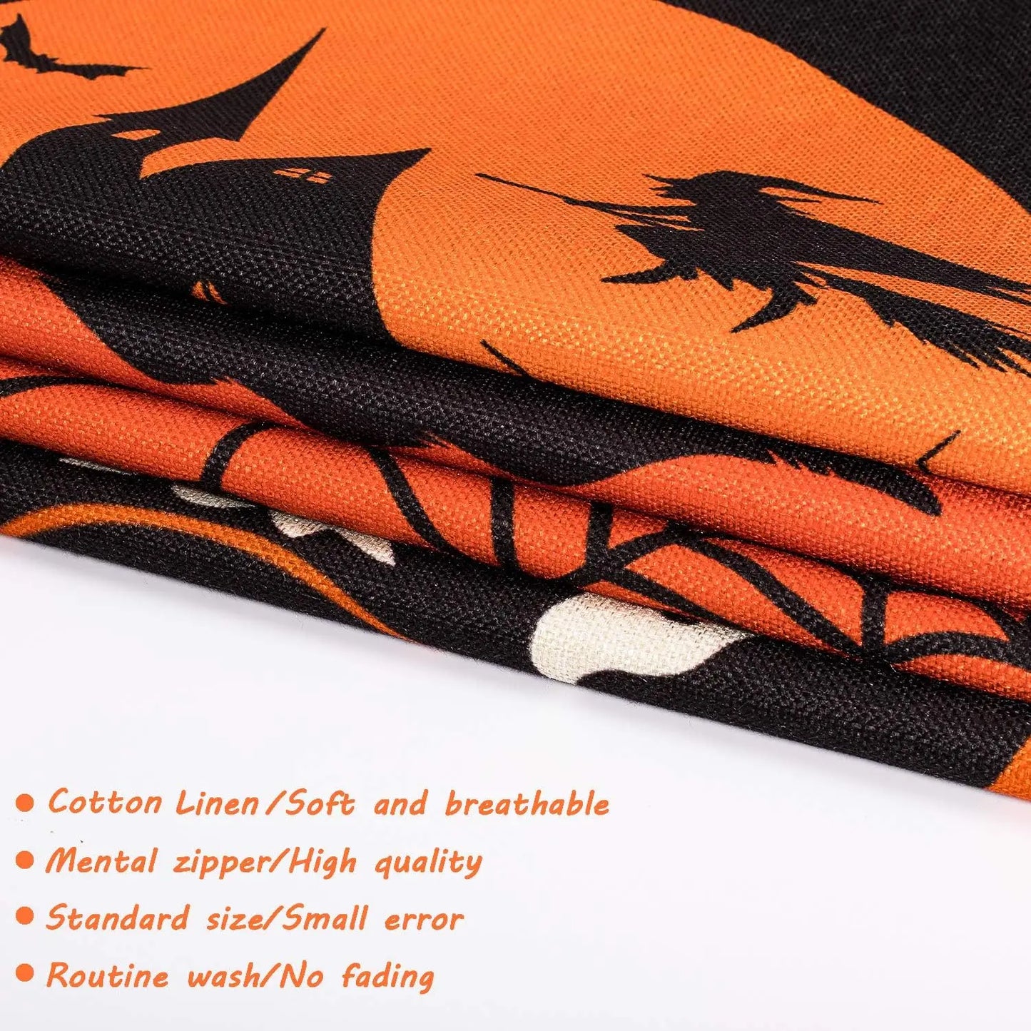 Four Pack Halloween Pillow Covers Orange Black Linen