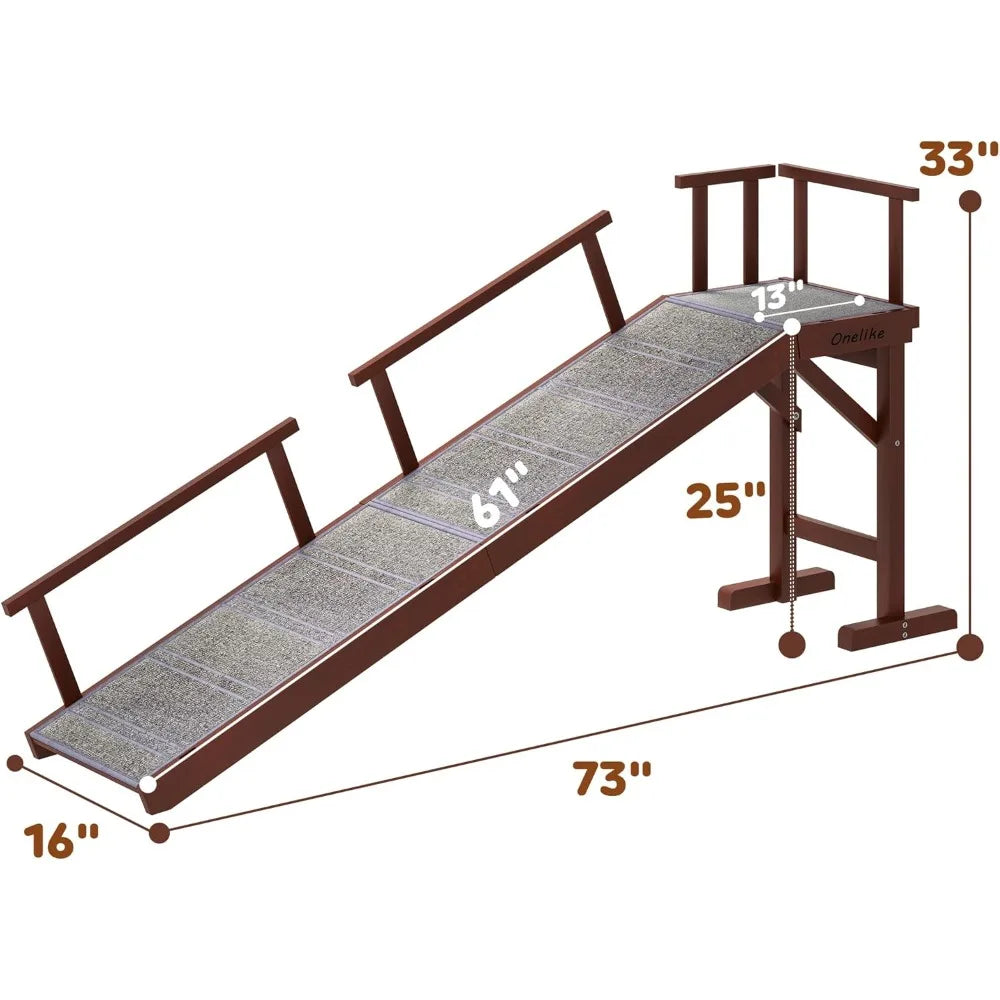 Wooden Dog Ramp for Bed with Removable Side Rail and Non Slip Carpet