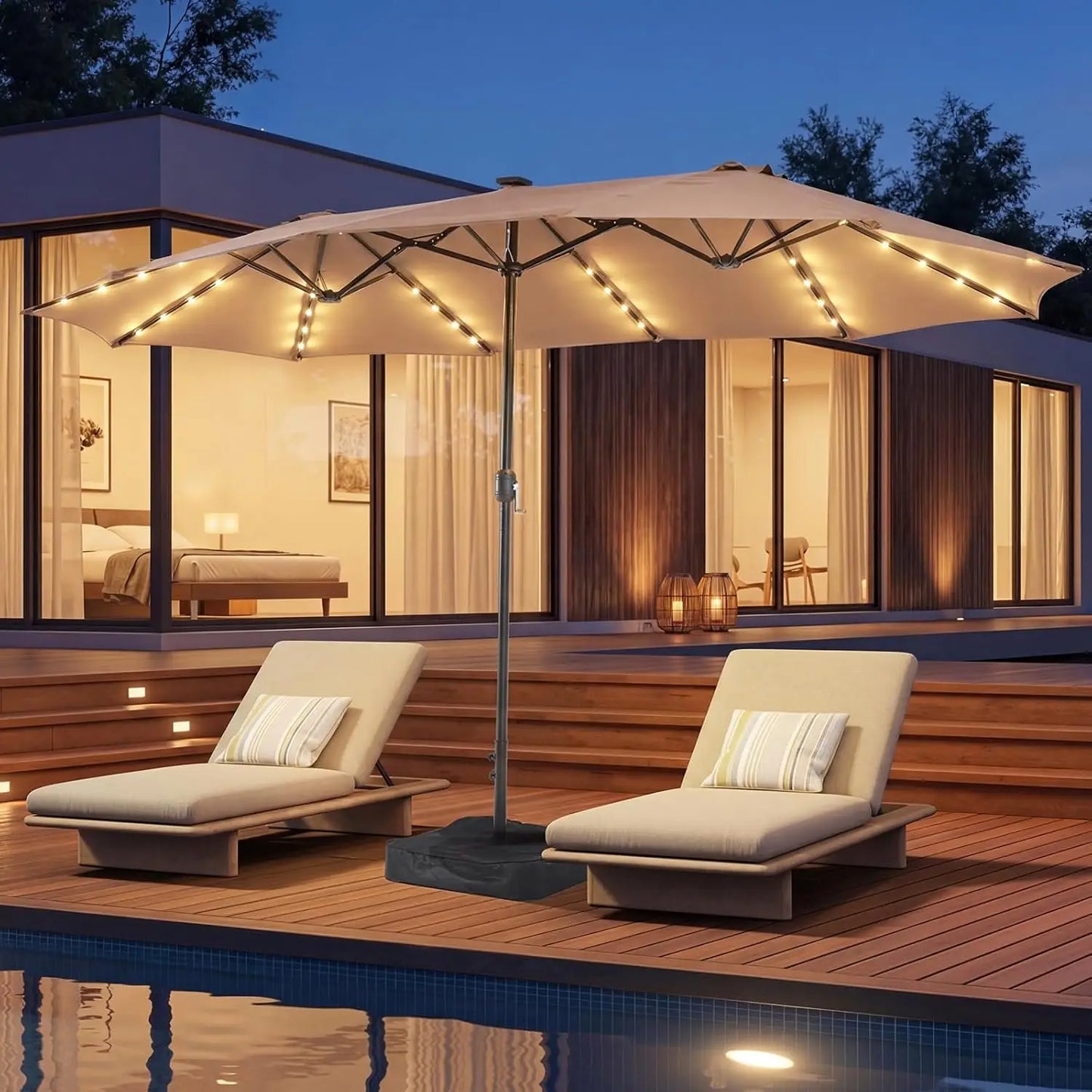 15 Foot Patio Umbrella With Base Included Outdoor Rectangular Umbrella