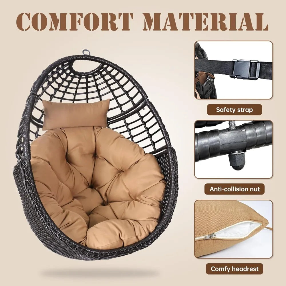Swing Hanging Chair With Stand Outdoor Rattan Egg Hammock Chair 330 Lbs