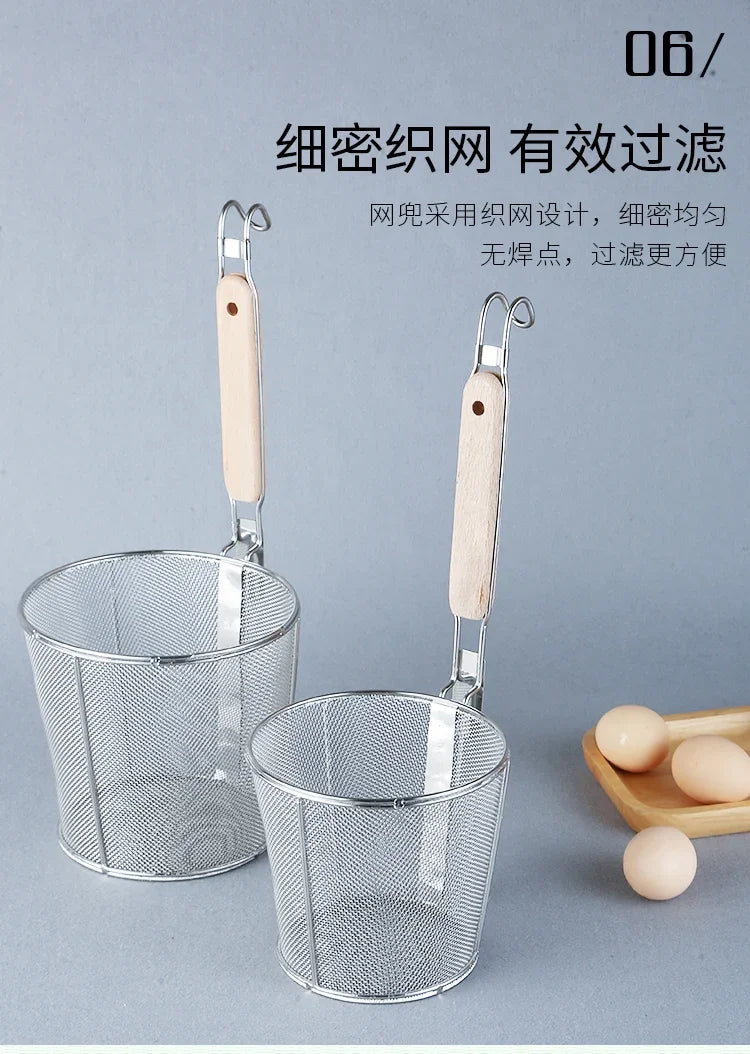 Stainless Steel Colander With Wooden Handle Mesh Strainer