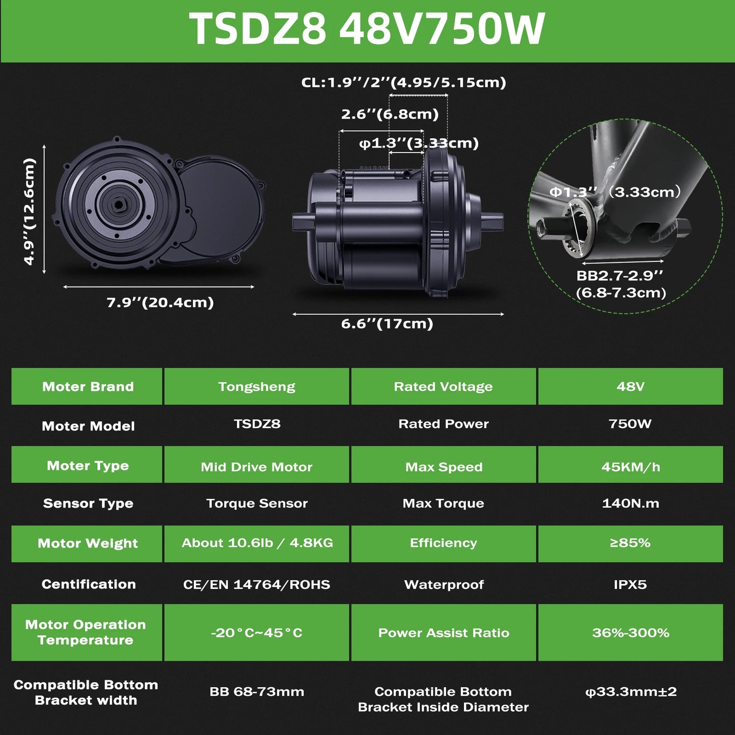 Ebike Conversion Kit Battery 750W Mid Drive Torque Sensor