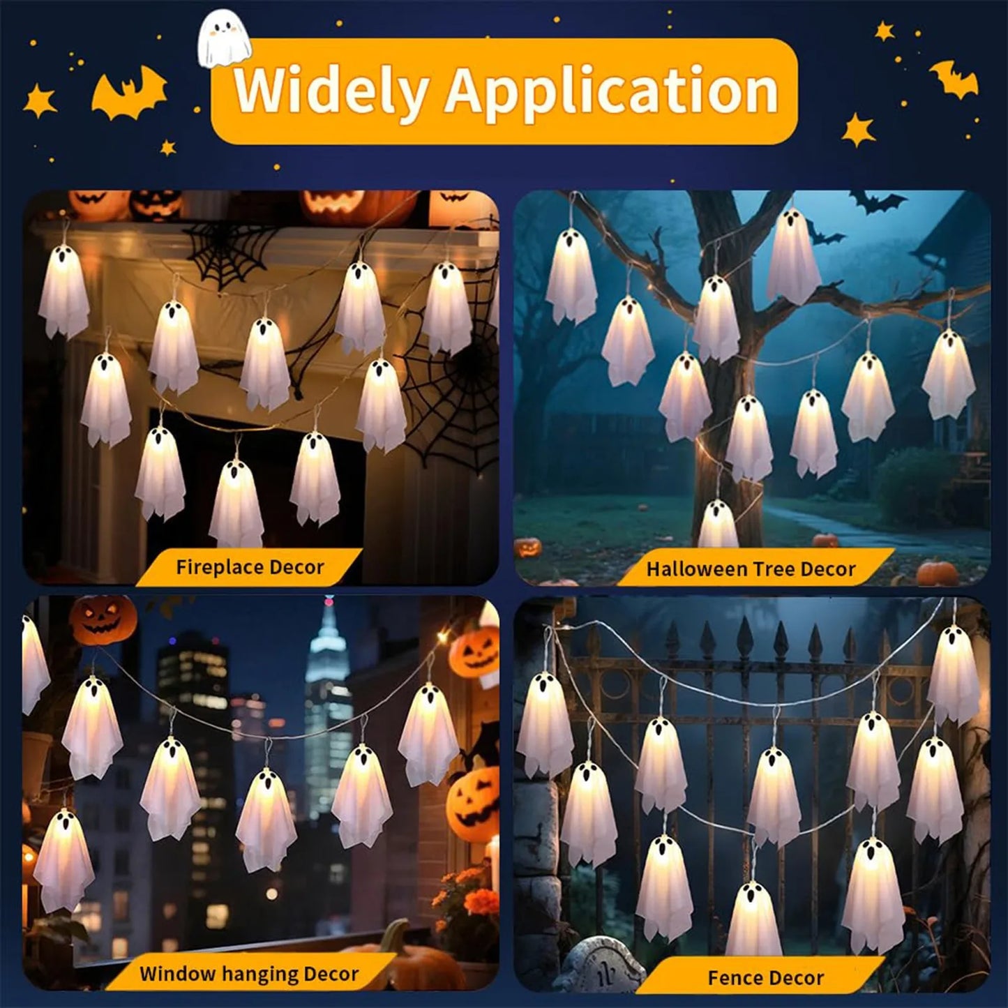 Halloween Decorations Hanging Ghosts 10pcs Spooky Ghosts String Lights for Front Yard Patio Garden Party Porch Decor