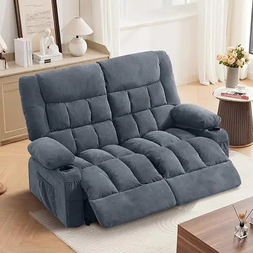 Oversized Manual Recliner Loveseat With Cup Holders And Side Pocket