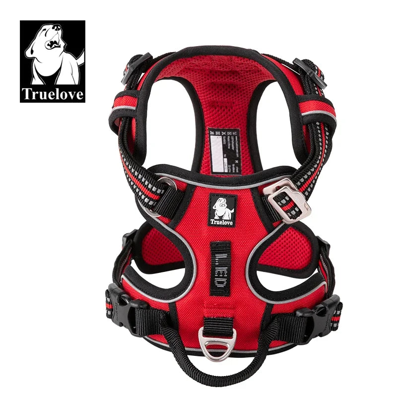 Truelove Reflective Nylon Dog Harness No Pull Adjustable Vest for Medium Large Dogs with Safety Lead for Walking and Running