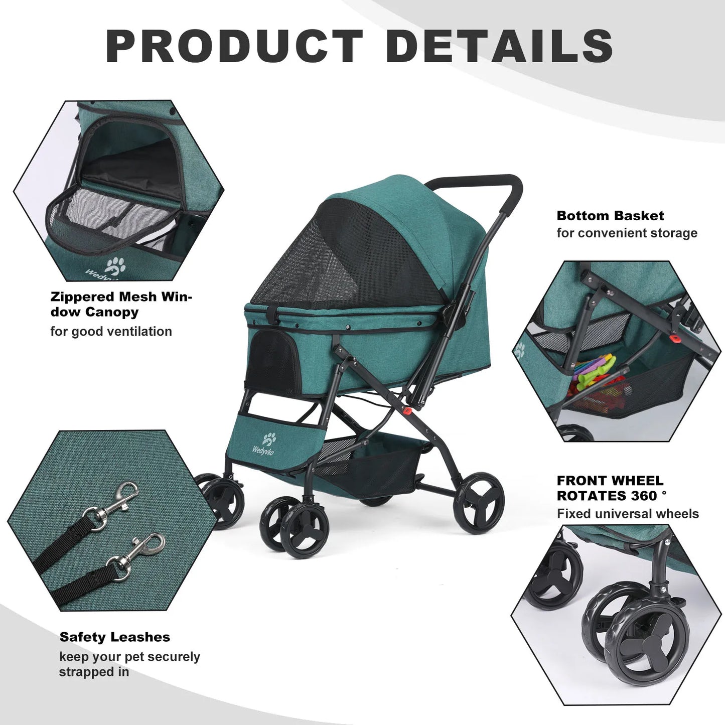 Medium Dog Stroller With Poop Bags And Reversible Handlebar