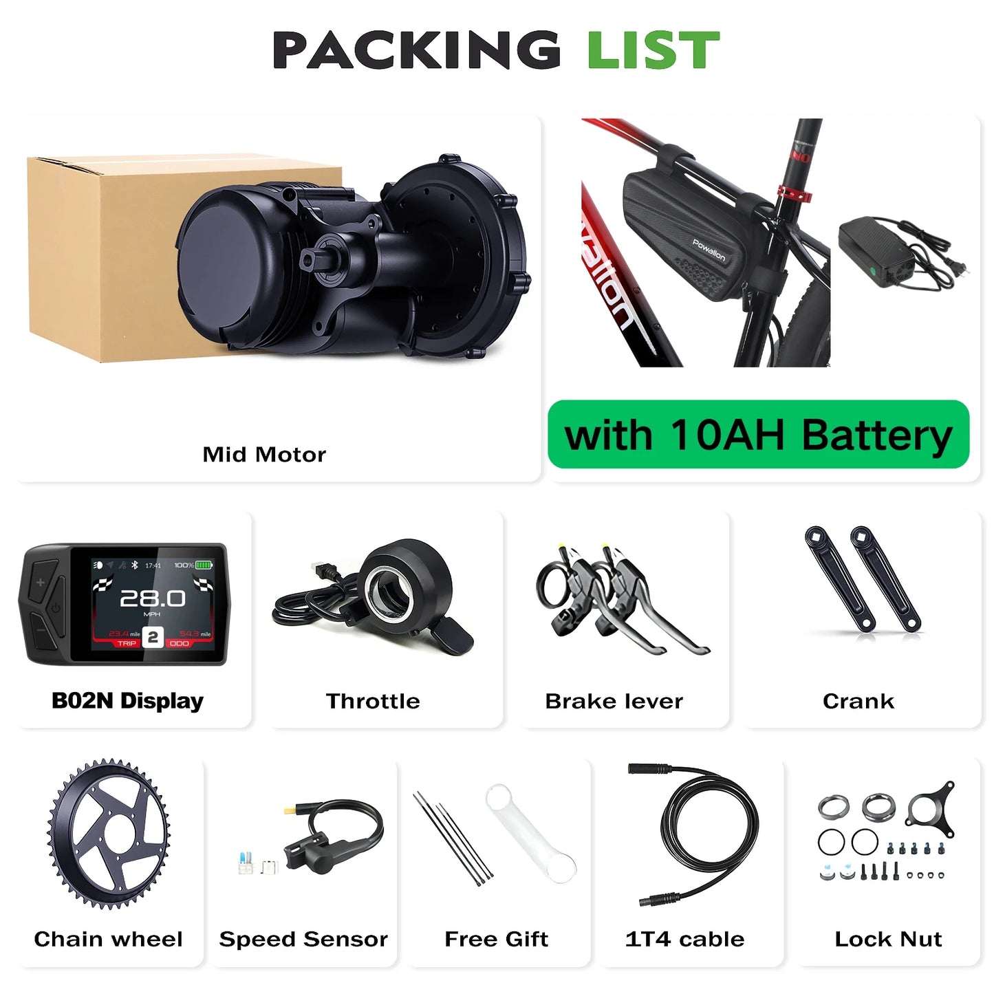 Ebike Conversion Kit Battery 750W Mid Drive Torque Sensor
