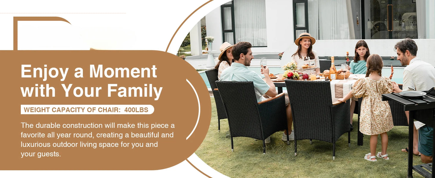 Outdoor 7 Piece Terrace Rattan Furniture Set With Lovewood Tabletop Black