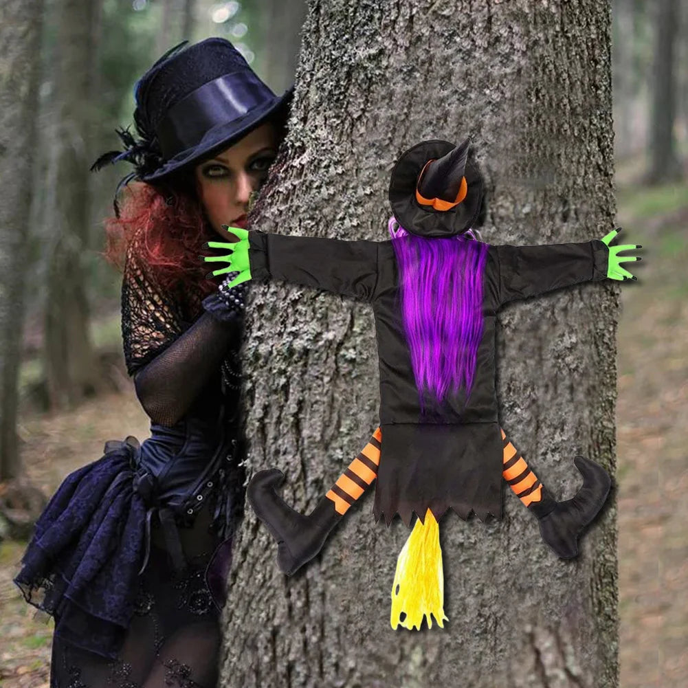 Halloween Crashing Witch Into Tree Outdoor Decoration With Light Flying Witch Lawn Patio Garden Decor
