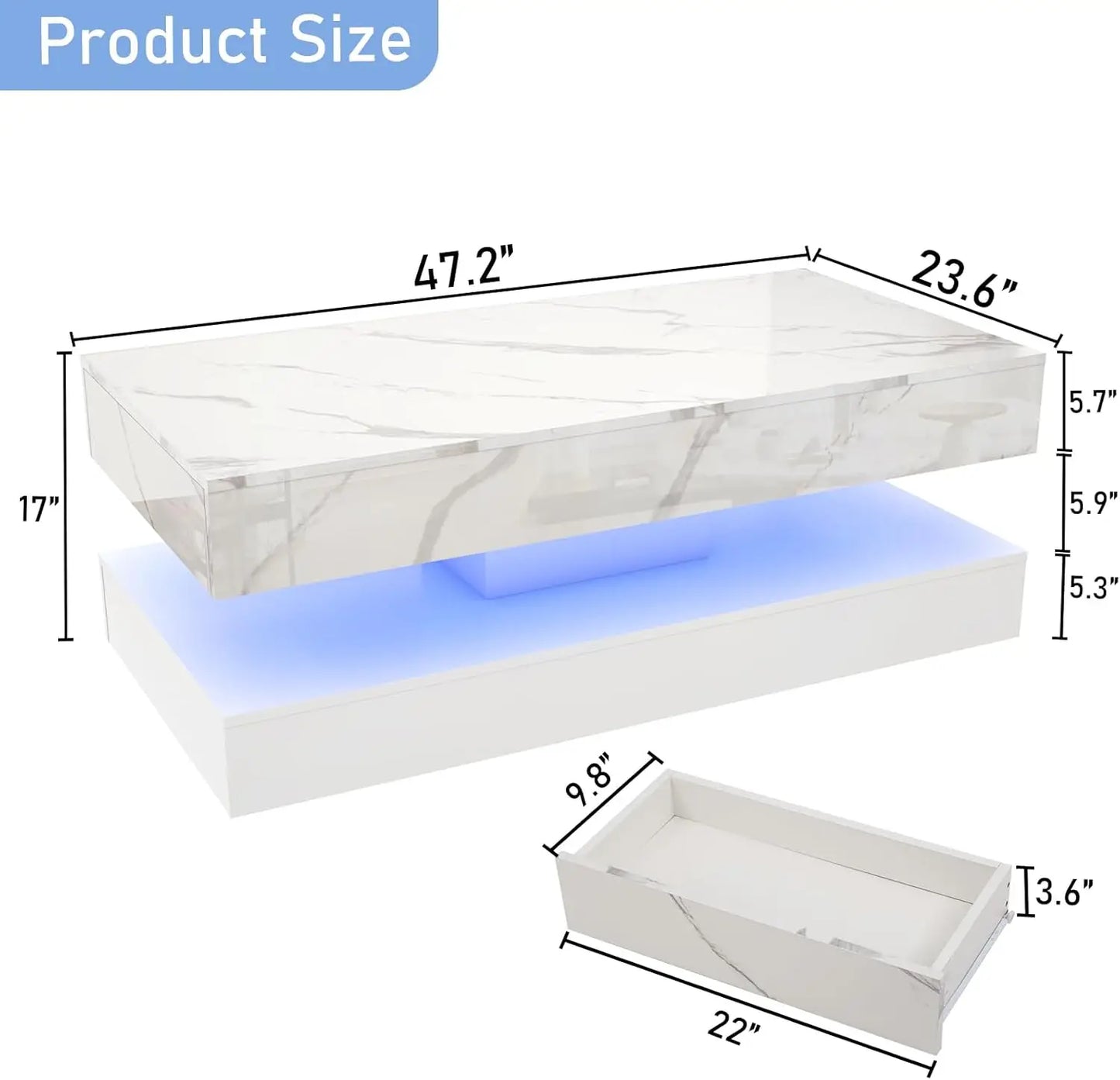 Modern Coffee Table With LED Lights And Storage Drawers