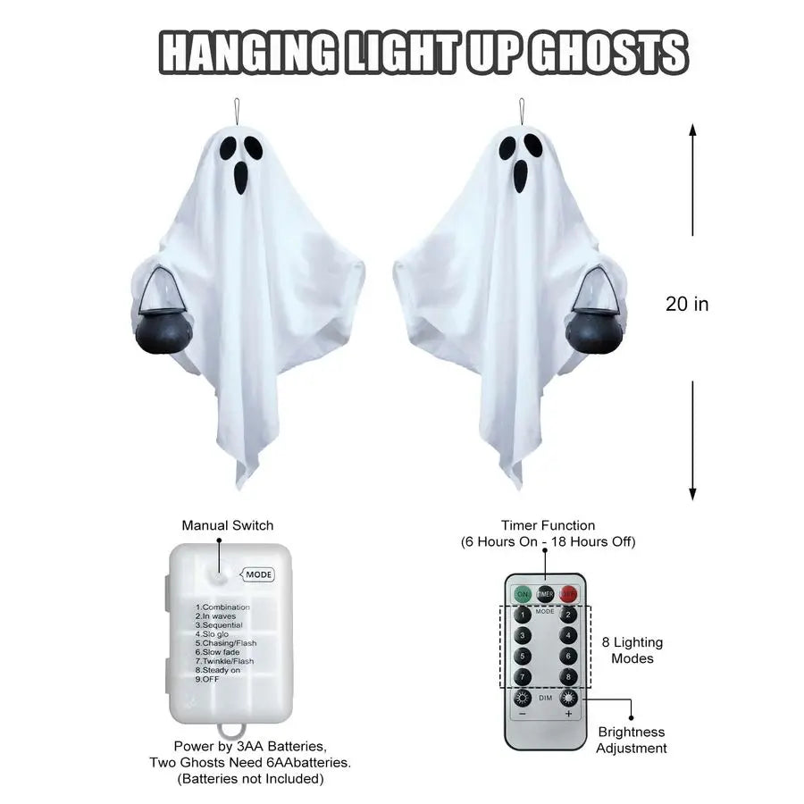 2 Pack Halloween Light Up Ghost Decorations Battery Operated Remote Control