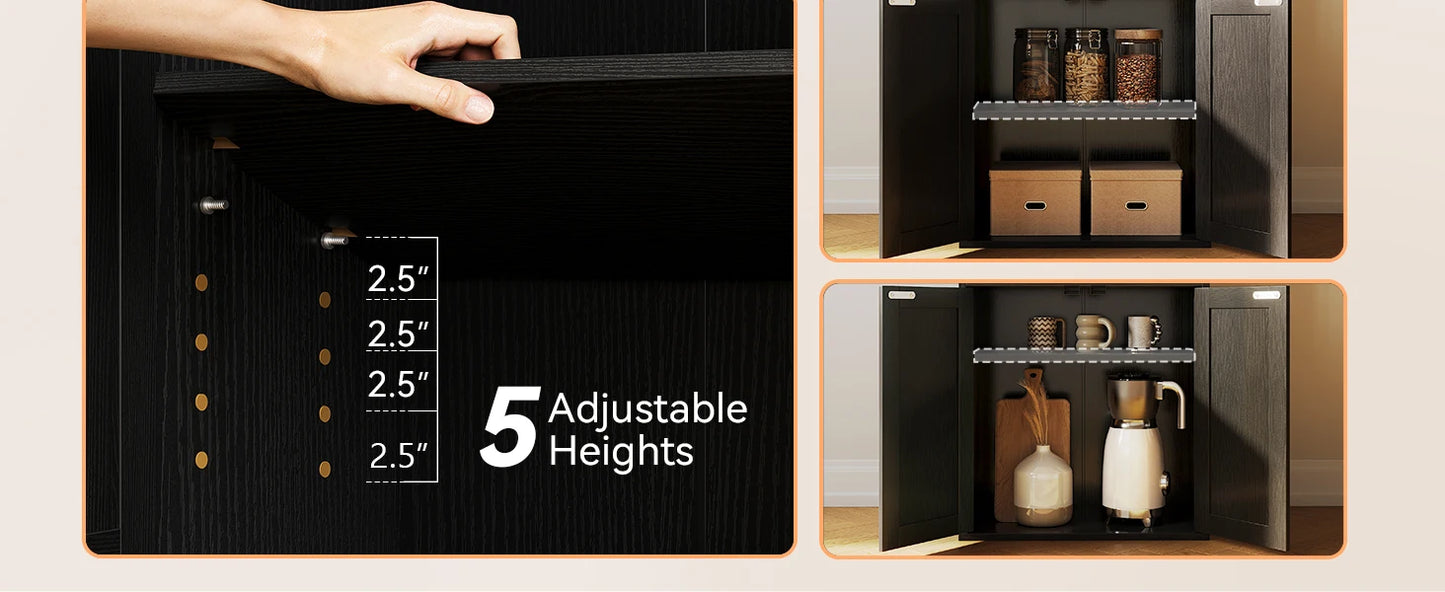 Casaottima Black 6 Tier Bookcase With Doors Floor Standing Home Office