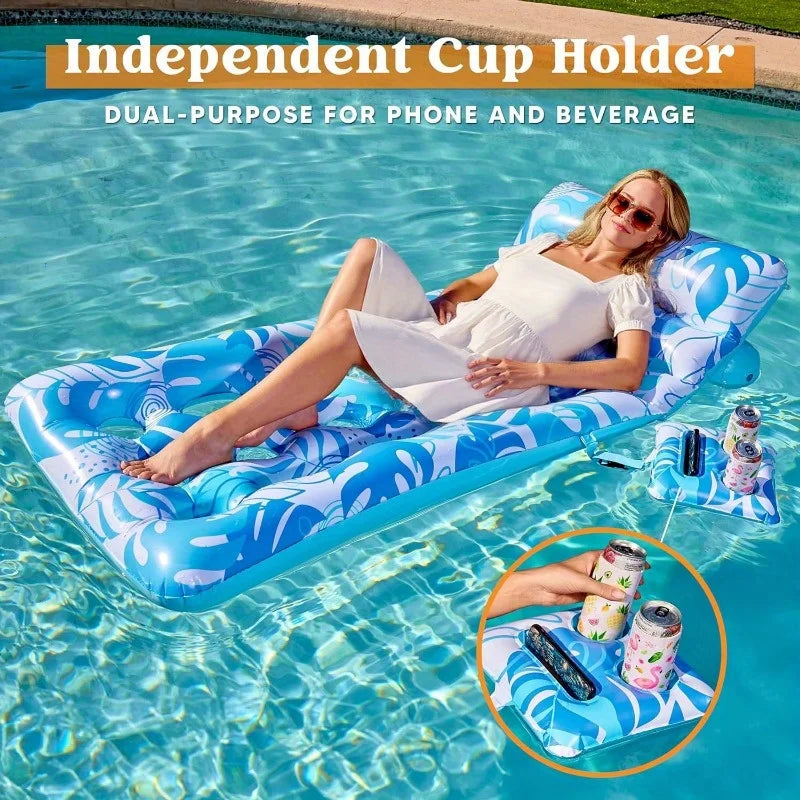 Joyfy Adjustable Backrest Pool Floats Tropical Leaves Lounger With Cup Holders