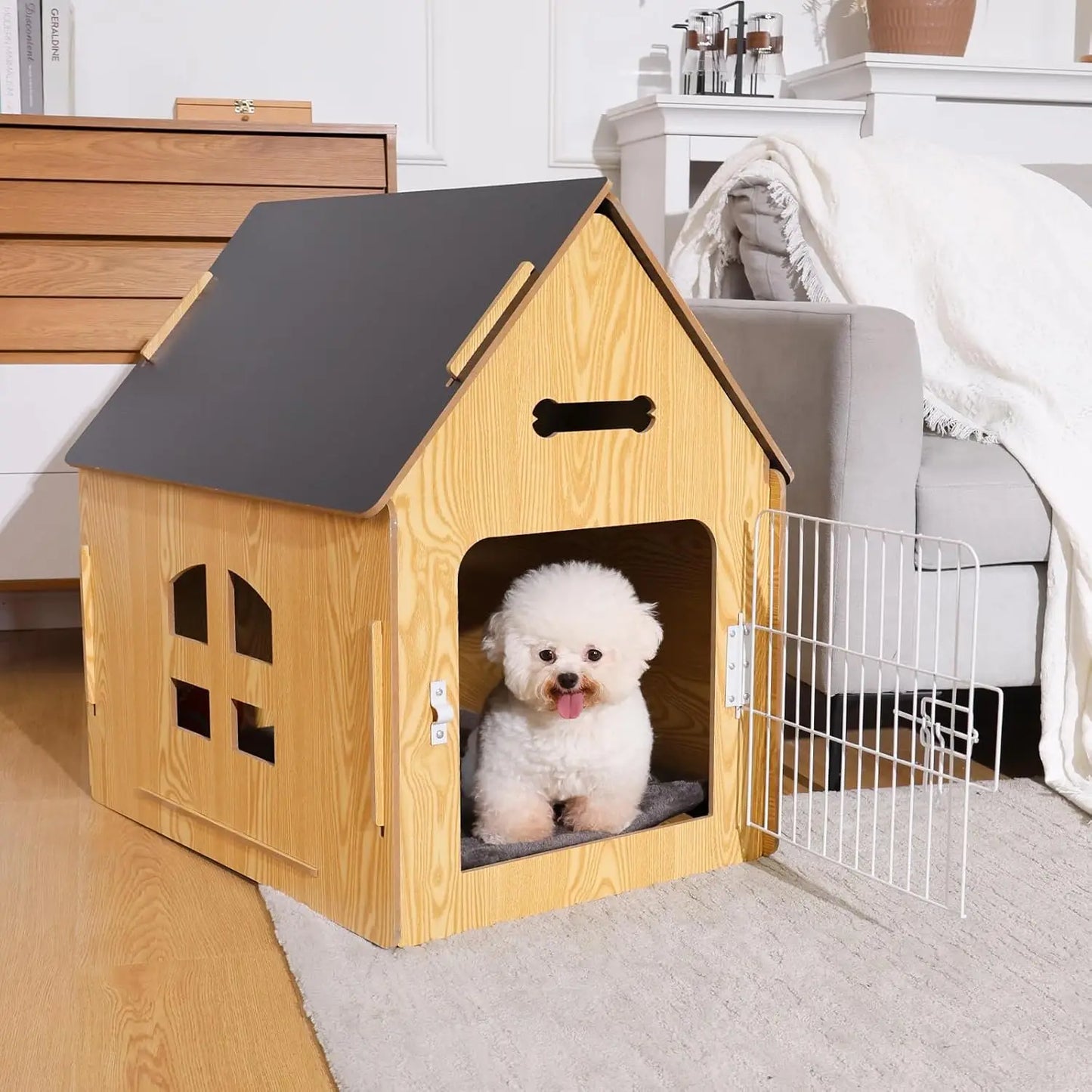 Cozy Wooden Indoor Dog House For Small Pets With Air Vents